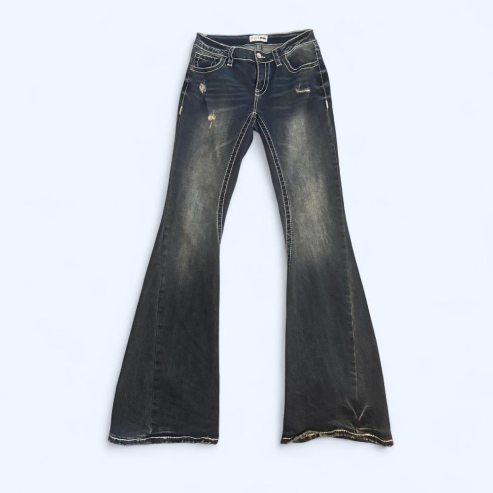 Fashion Nova Distressed Black Flare Jeans